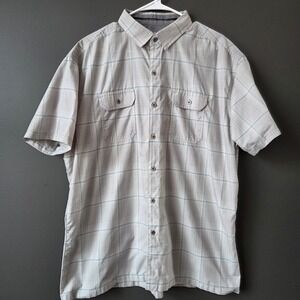 KUHL Eluxur Mens XL Plaid Short Sleeve Button Up Shirt Lightweight Outdoor